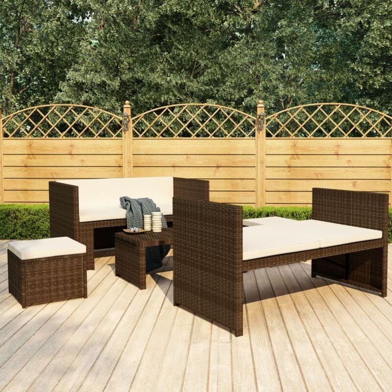 foto del prodotto set divani da giardino 5 pz con cuscini in polyrattan marrone vidaxl 921093