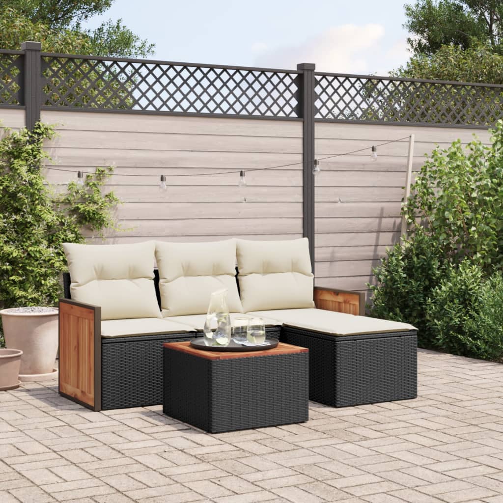 foto del prodotto set divani da giardino 5 pz con cuscini in polyrattan nero