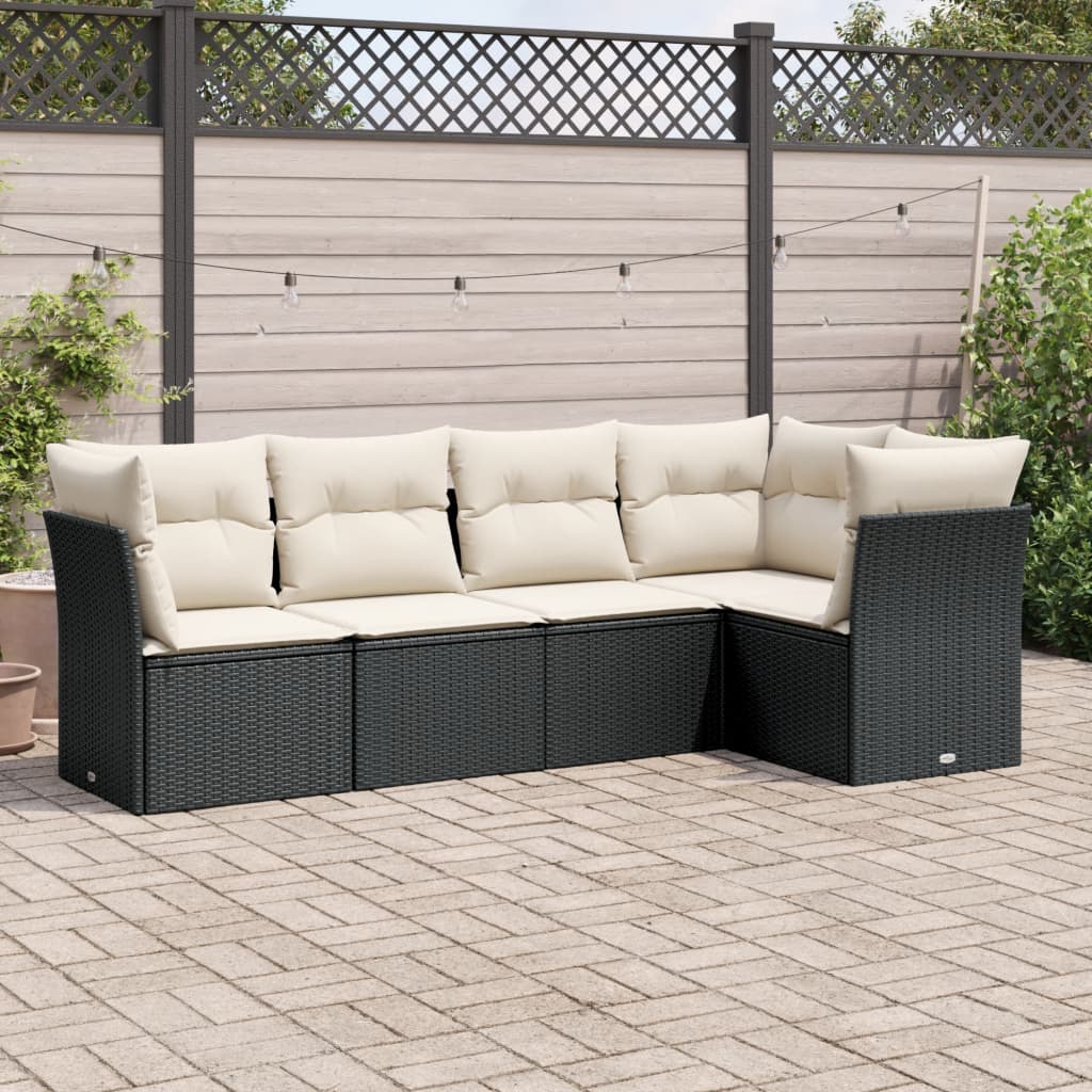 foto del prodotto set divani da giardino 5 pz con cuscini in polyrattan nero
