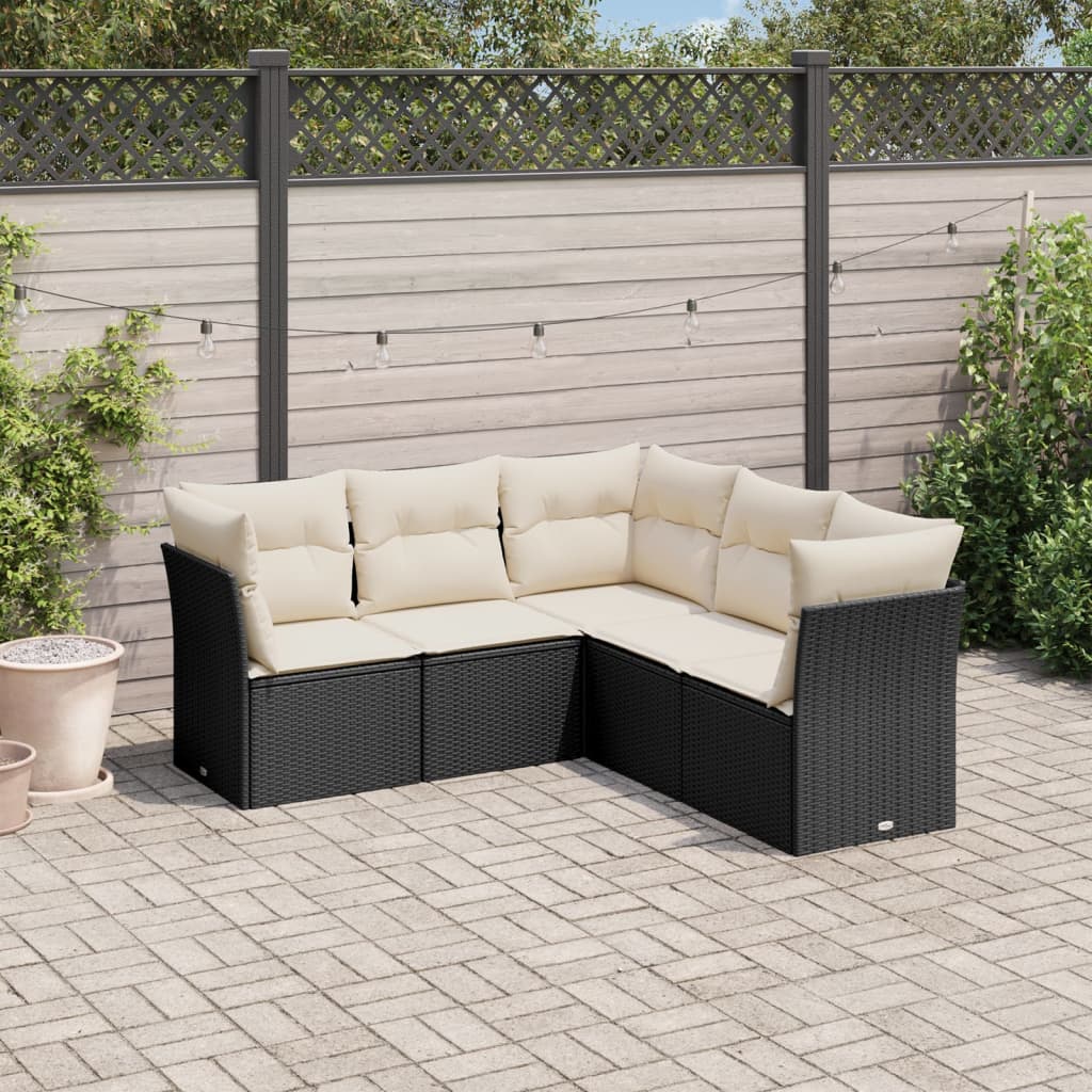 foto del prodotto set divani da giardino 5 pz con cuscini in polyrattan nero