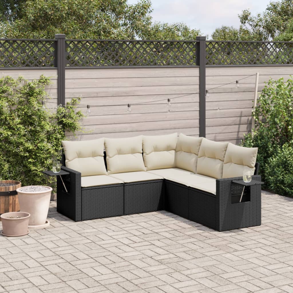 foto del prodotto set divani da giardino 5 pz con cuscini in polyrattan nero