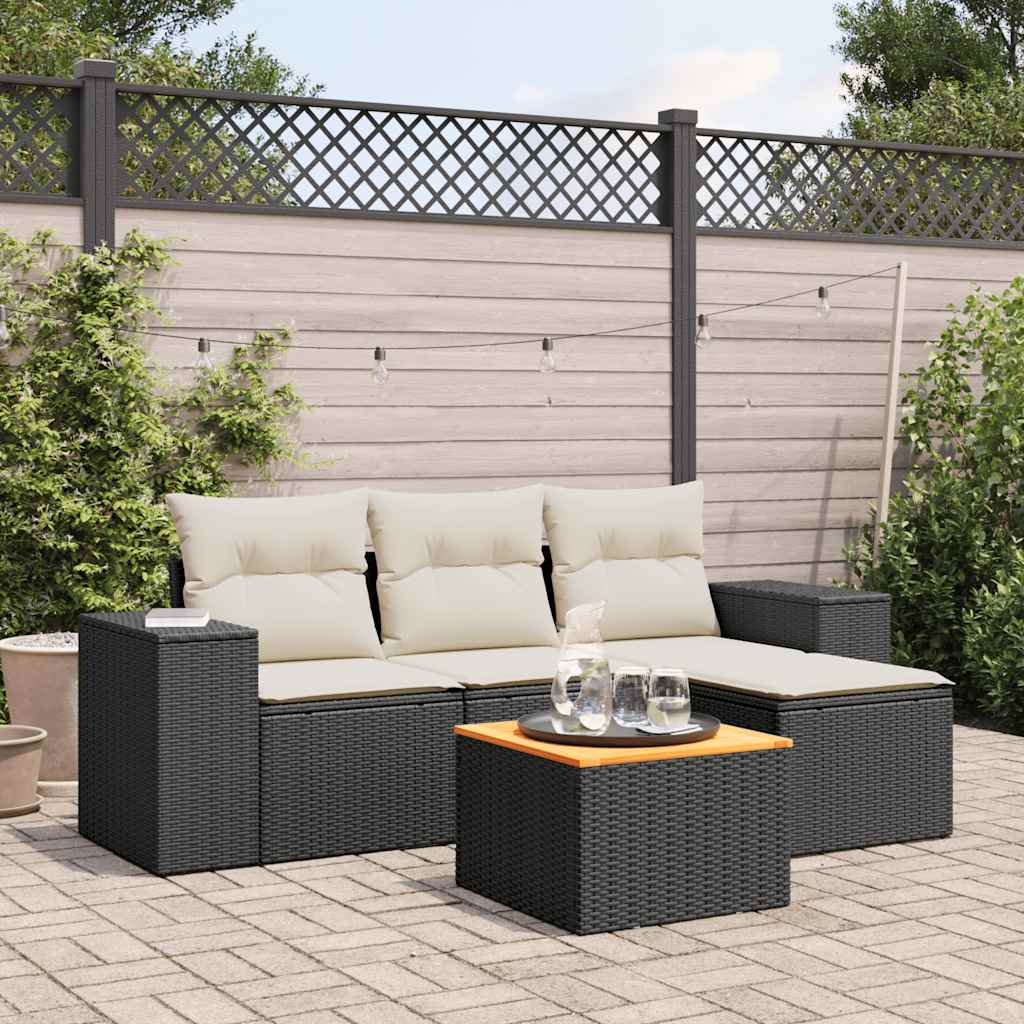 foto del prodotto set divani da giardino 5 pz con cuscini in polyrattan nero
