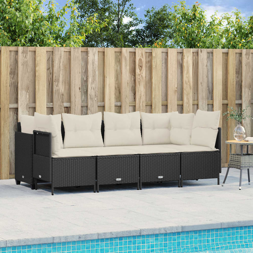 foto del prodotto set divani da giardino 5 pz con cuscini in polyrattan nero
