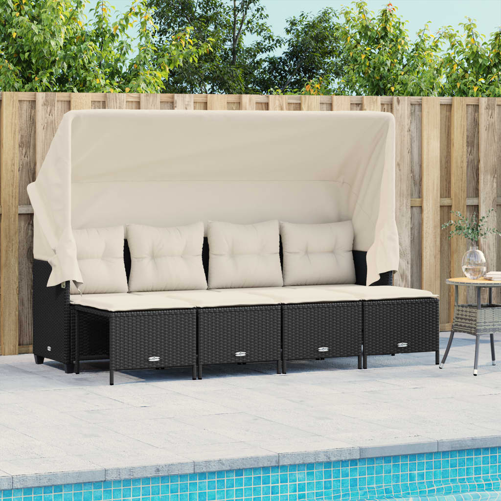 foto del prodotto set divani da giardino 5 pz con cuscini in polyrattan nero
