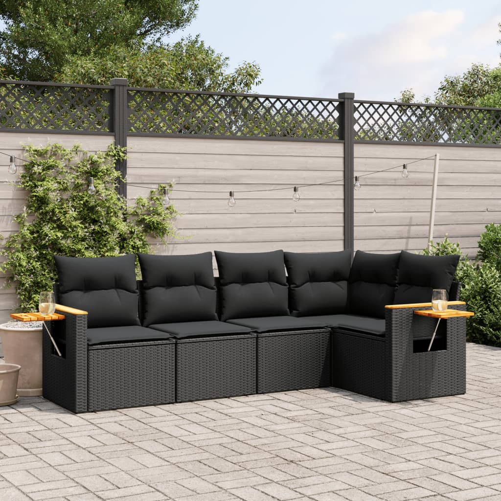 foto del prodotto set divani da giardino 5 pz con cuscini in polyrattan nero