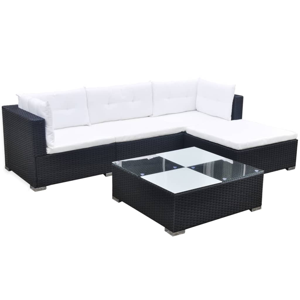 foto del prodotto set divani da giardino 5 pz con cuscini in polyrattan nero cod mxl 35331