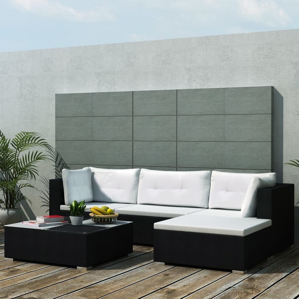foto del prodotto set divani da giardino 5 pz con cuscini in polyrattan nero cod mxl 36279