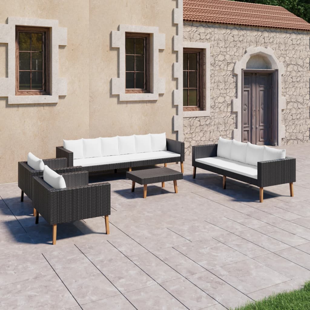 foto del prodotto set divani da giardino 5 pz con cuscini in polyrattan nero cod mxl 37951