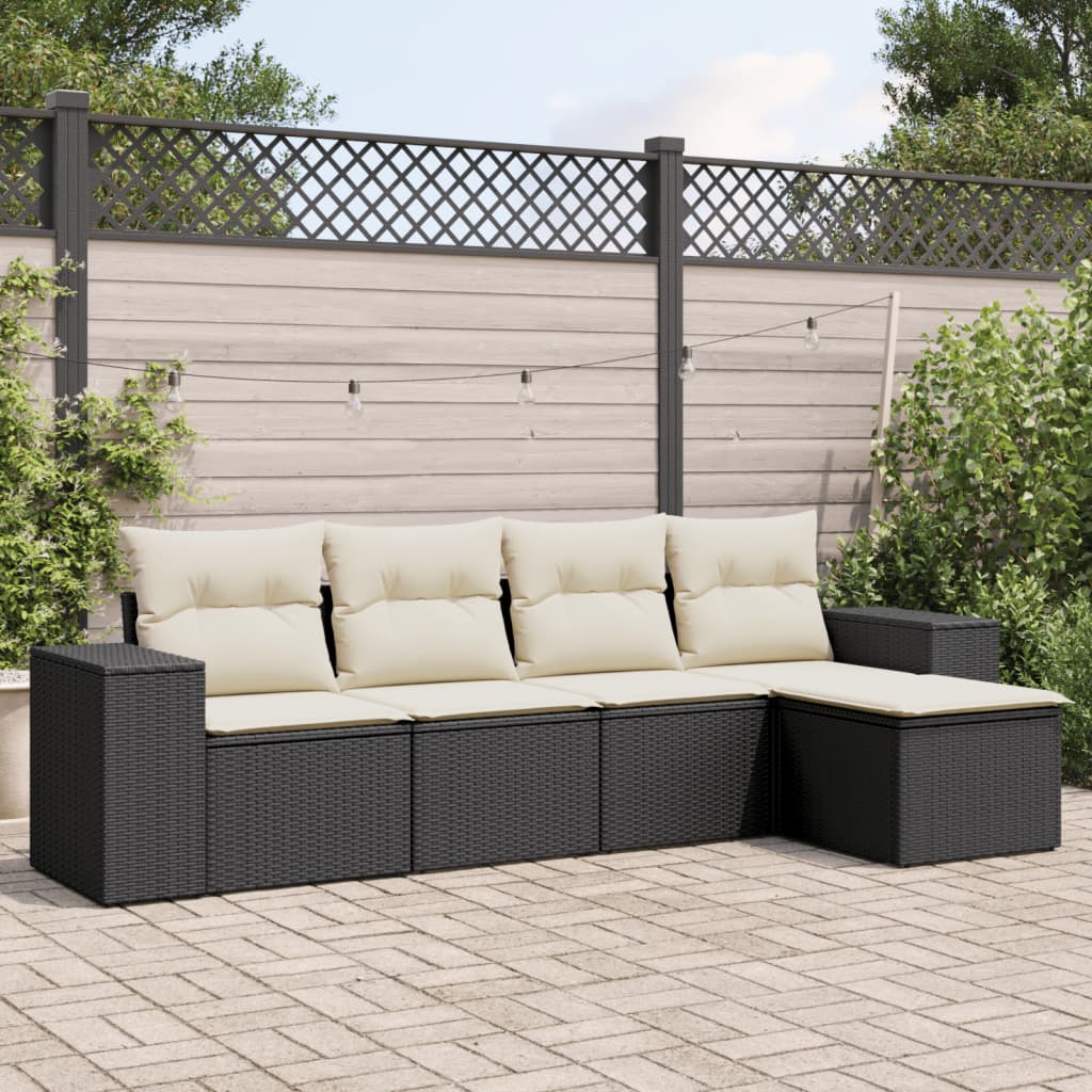 foto del prodotto set divani da giardino 5 pz con cuscini in polyrattan nerocod mxl 88353