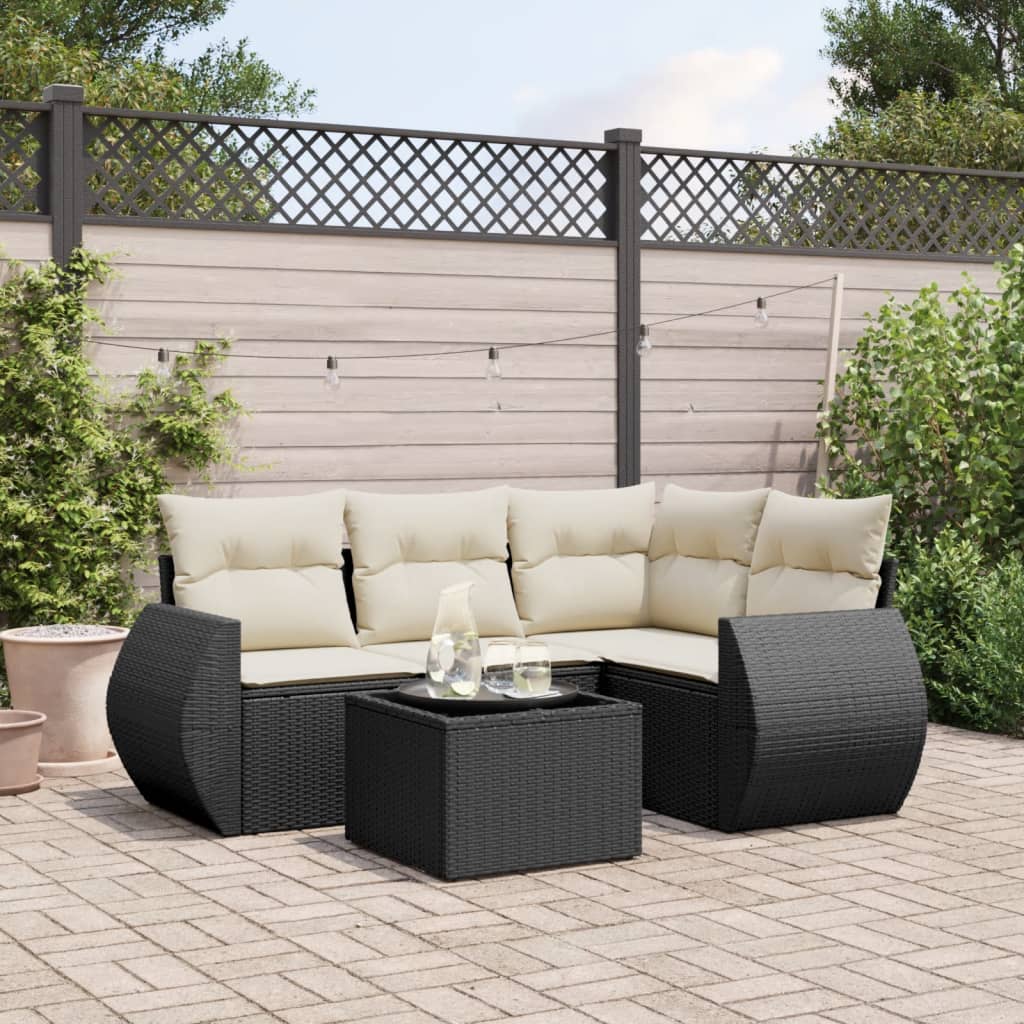 foto del prodotto set divani da giardino 5 pz con cuscini in polyrattan nerocod mxl 90165