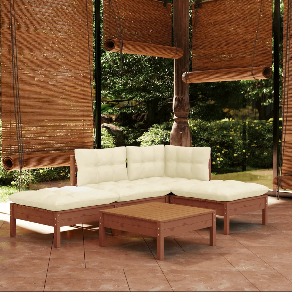 foto del prodotto set divani da giardino 5 pz con cuscini miele legno di pino cod mxl 38679
