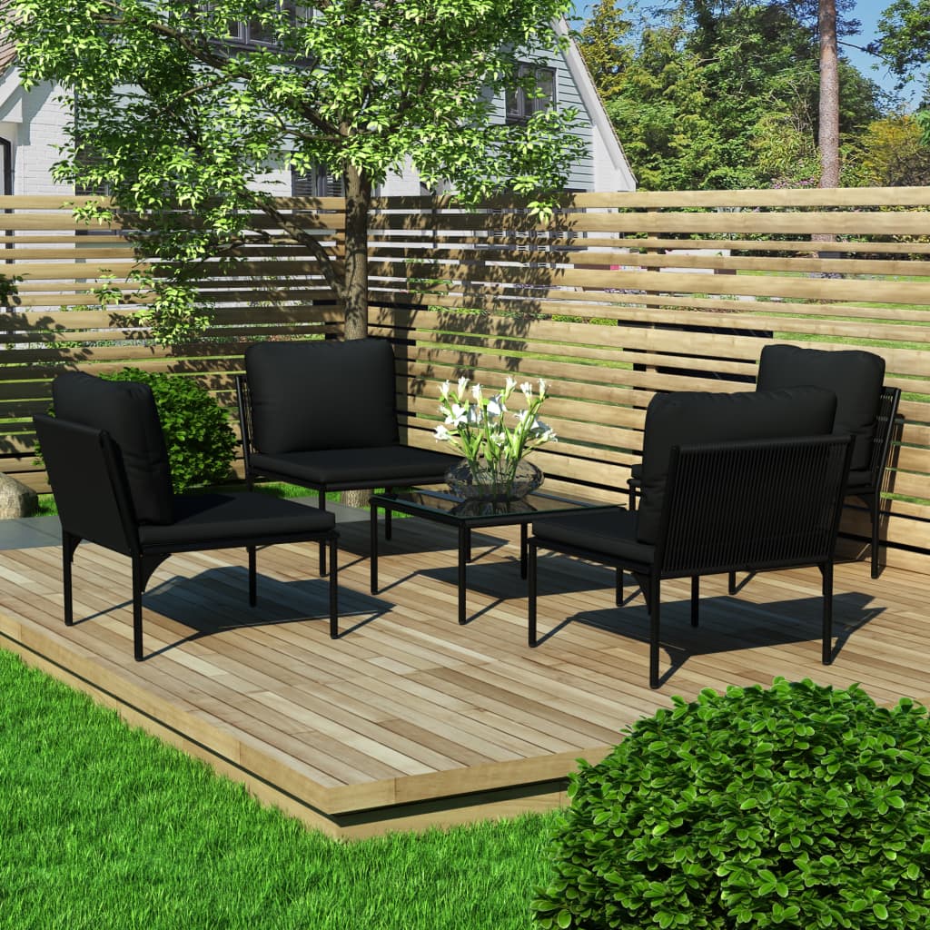 foto del prodotto set divani da giardino 5 pz con cuscini neri in pvc cod mxl 34952