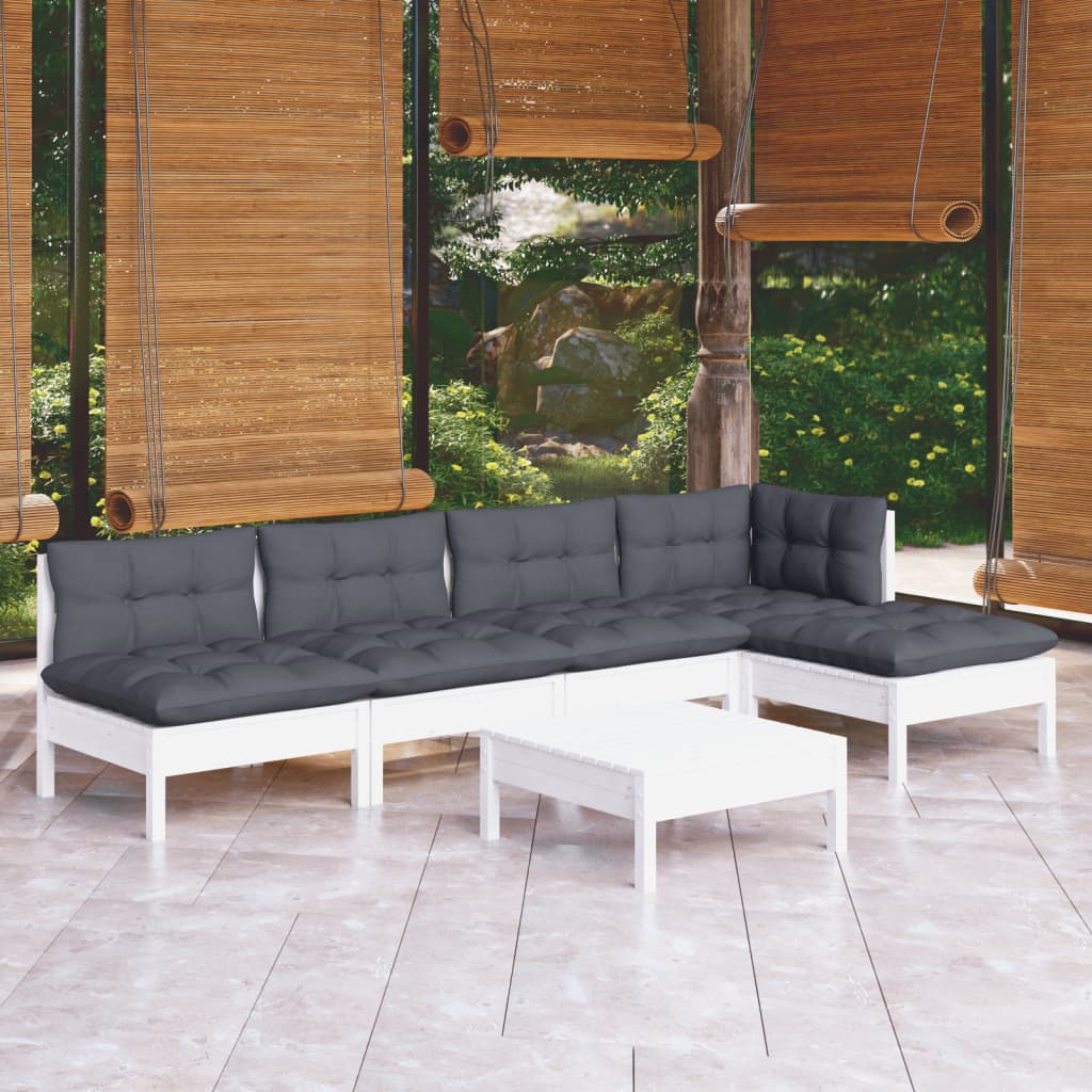 foto del prodotto set divani da giardino 6 pz con cuscini bianchi legno di pino cod mxl 44456