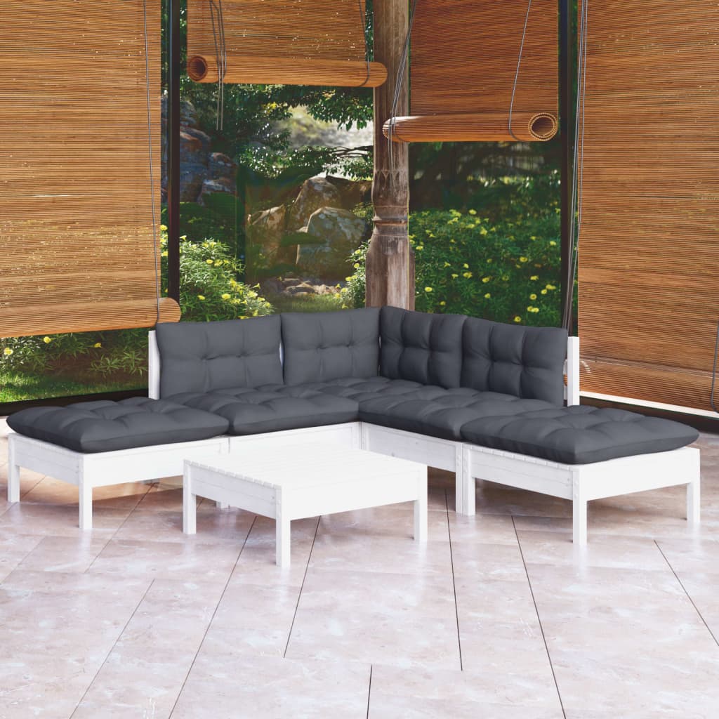 foto del prodotto set divani da giardino 6 pz con cuscini bianchi legno di pinocod mxl 97515