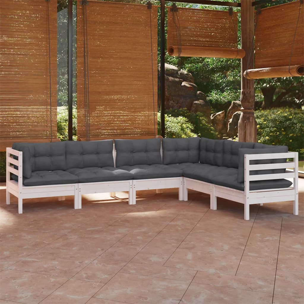foto del prodotto set divani da giardino 6 pz con cuscini bianchi legno di pinocod mxl 97520