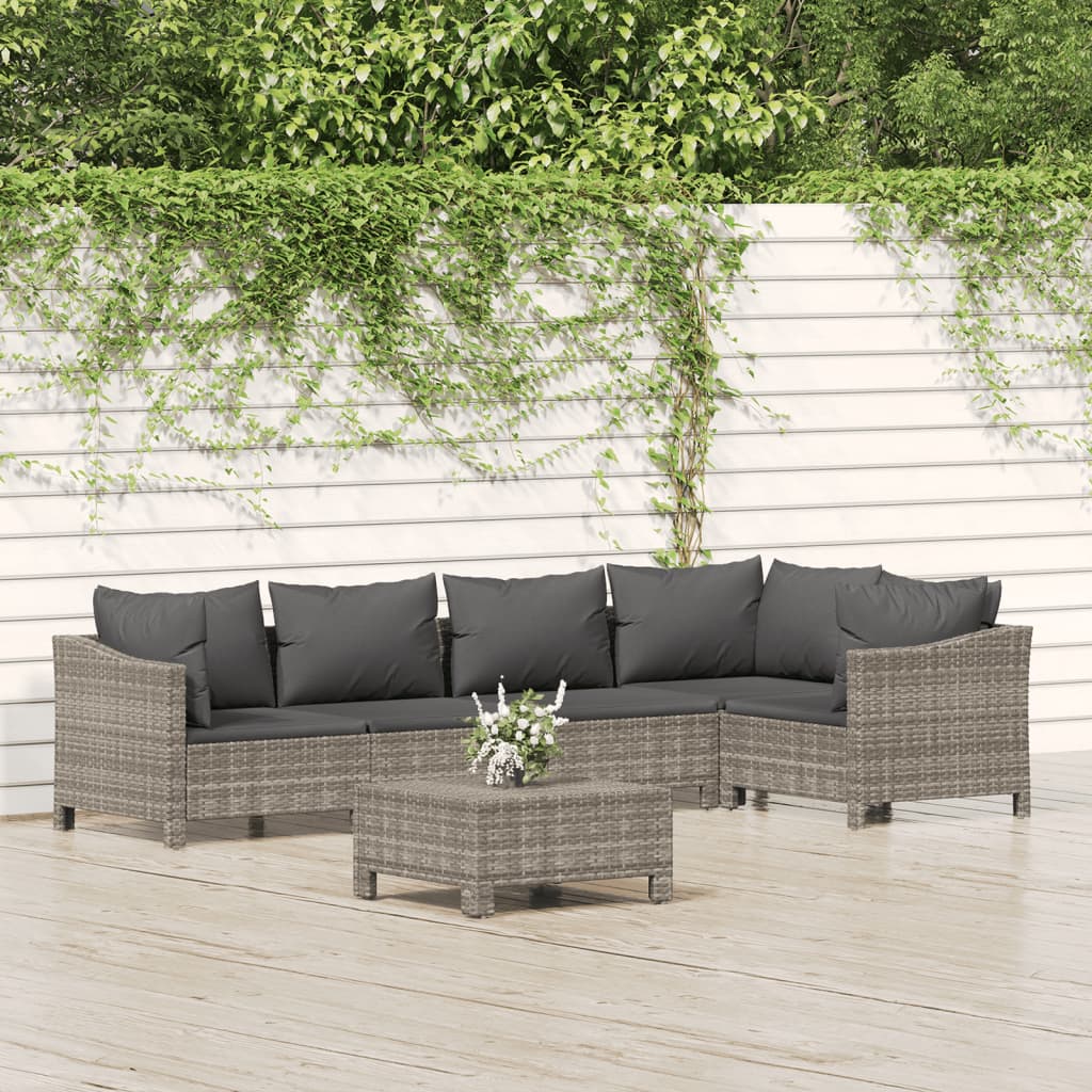 foto del prodotto set divani da giardino 6 pz con cuscini in polyrattan grigio