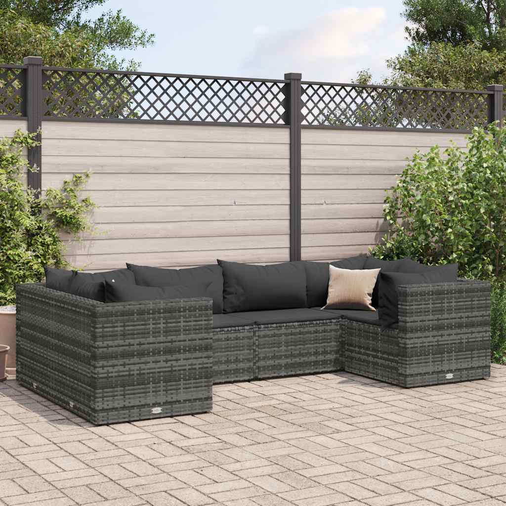 foto del prodotto set divani da giardino 6 pz con cuscini in polyrattan grigio