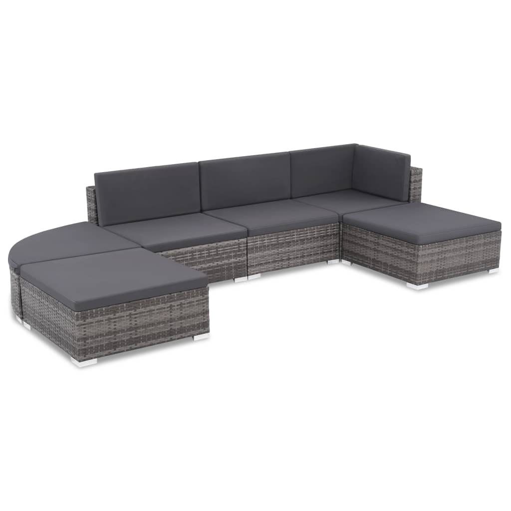 foto del prodotto set divani da giardino 6 pz con cuscini in polyrattan grigio cod mxl 35251