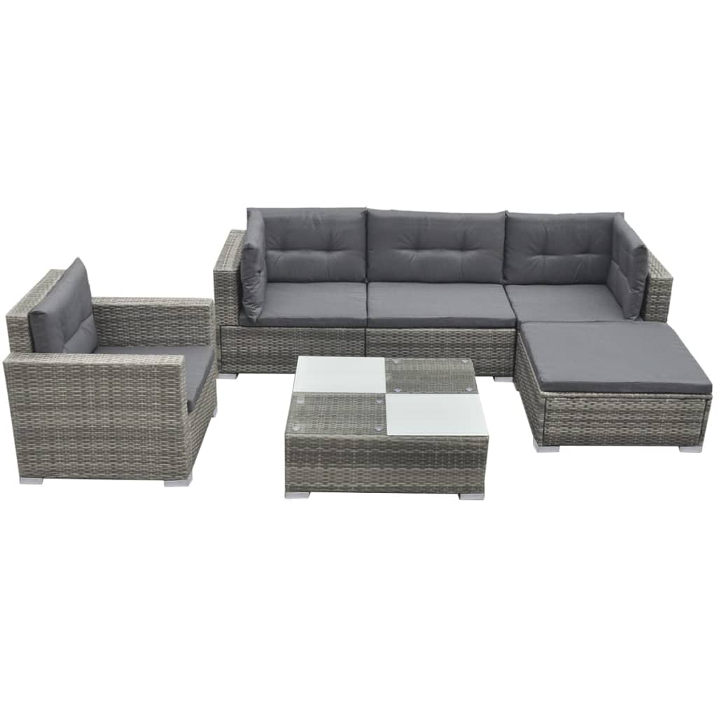 foto del prodotto set divani da giardino 6 pz con cuscini in polyrattan grigio cod mxl 35339