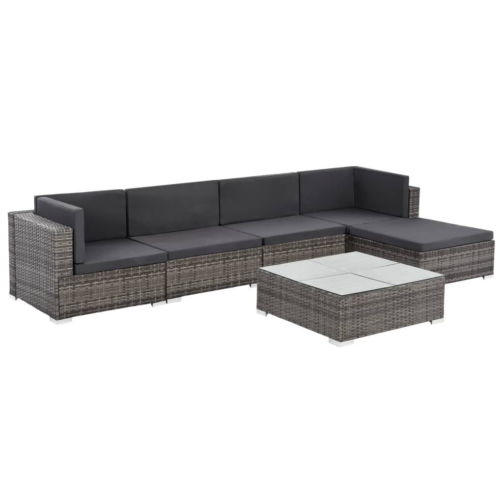 foto del prodotto set divani da giardino 6 pz con cuscini in polyrattan grigio cod mxl 39944