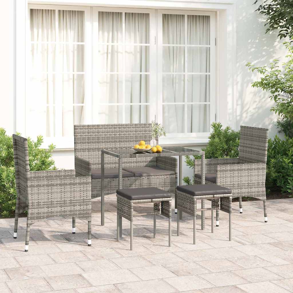 foto del prodotto set divani da giardino 6 pz con cuscini in polyrattan grigiocod mxl 119389