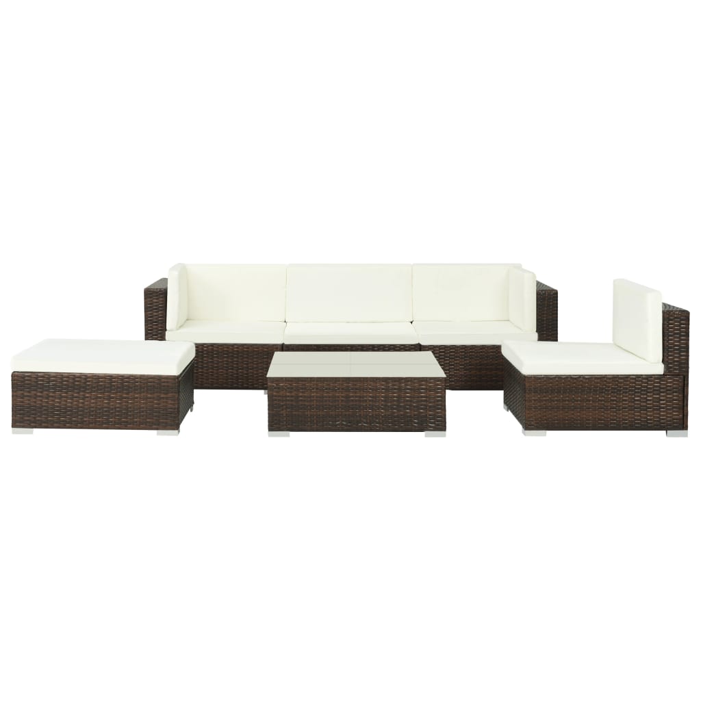 foto del prodotto set divani da giardino 6 pz con cuscini in polyrattan marrone cod mxl 34621