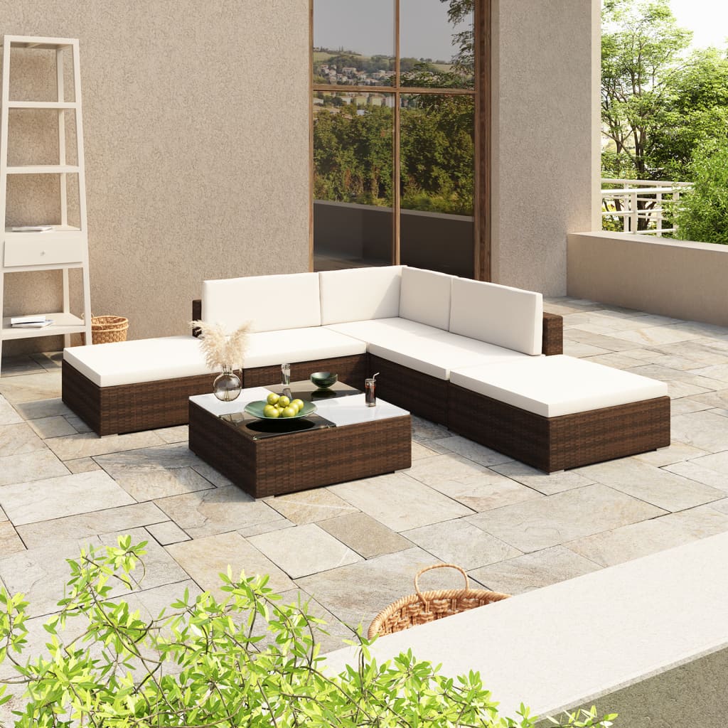 foto del prodotto set divani da giardino 6 pz con cuscini in polyrattan marrone cod mxl 35325