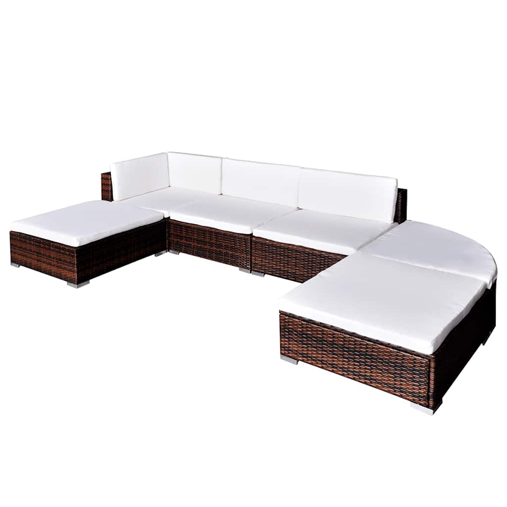 foto del prodotto set divani da giardino 6 pz con cuscini in polyrattan marrone cod mxl 35330