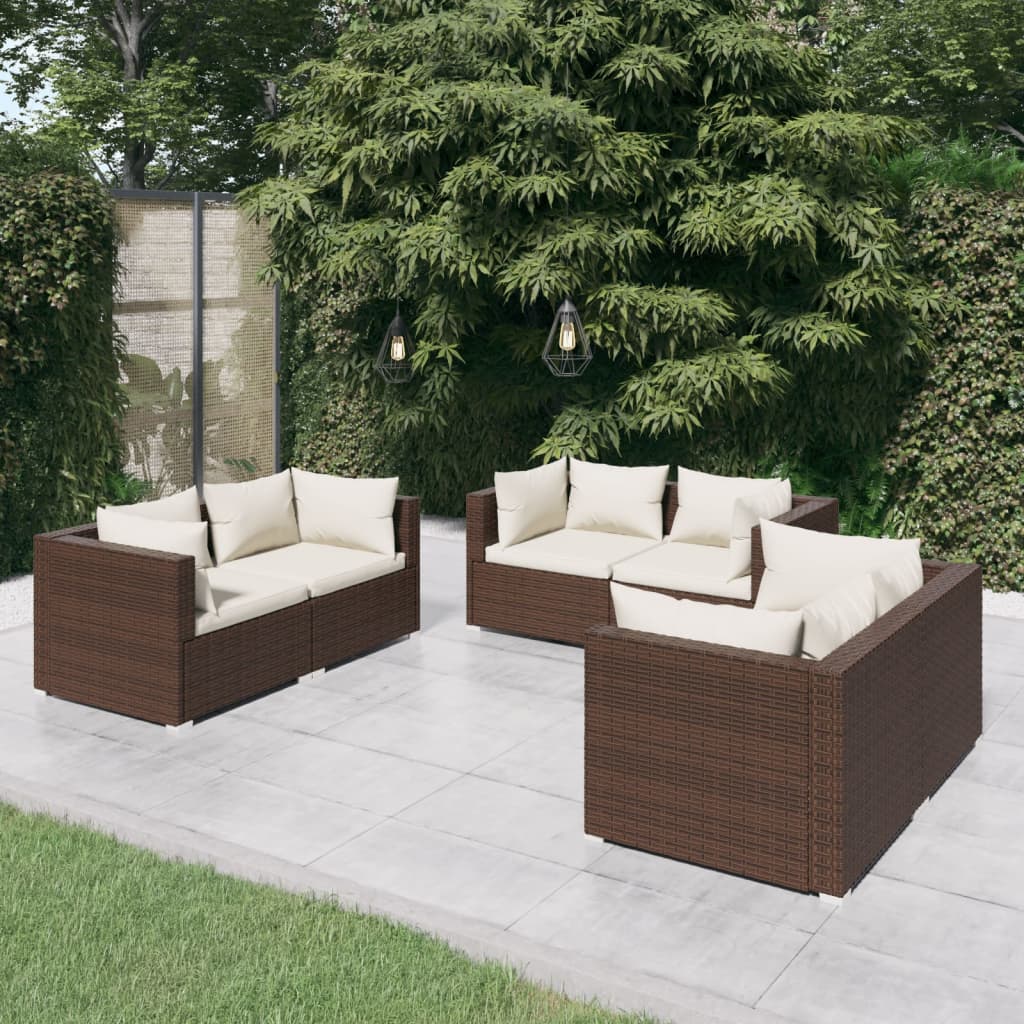 foto del prodotto set divani da giardino 6 pz con cuscini in polyrattan marrone cod mxl 44576