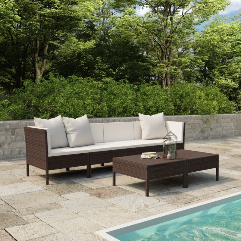 foto del prodotto set divani da giardino 6 pz con cuscini in polyrattan marrone vidaxl