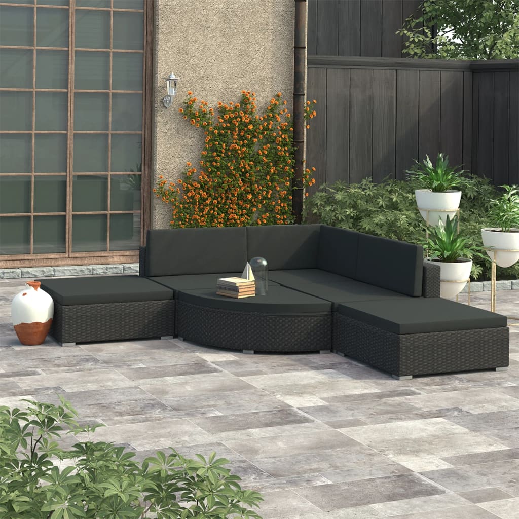 foto del prodotto set divani da giardino 6 pz con cuscini in polyrattan nero