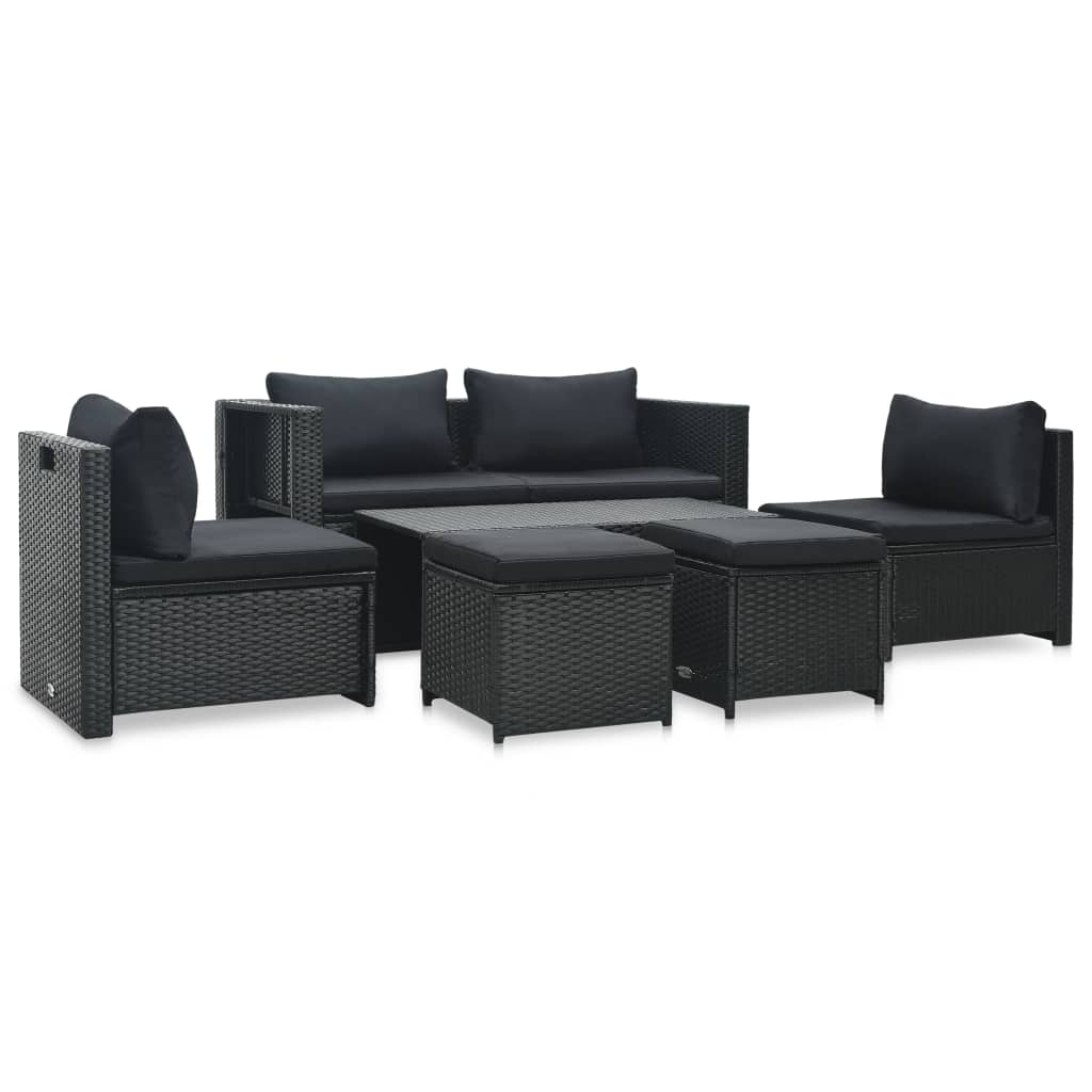 foto del prodotto set divani da giardino 6 pz con cuscini in polyrattan nero cod mxl 31397