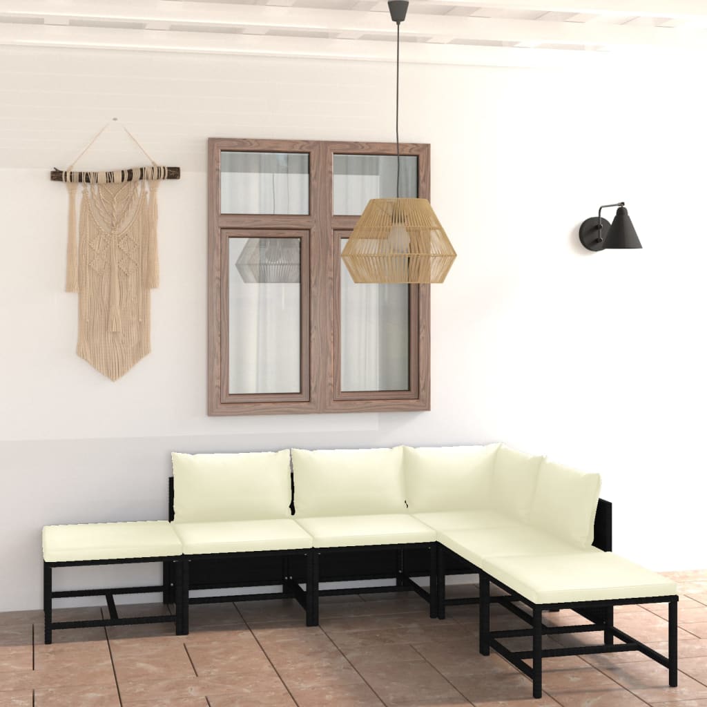 foto del prodotto set divani da giardino 6 pz con cuscini in polyrattan nero cod mxl 36220