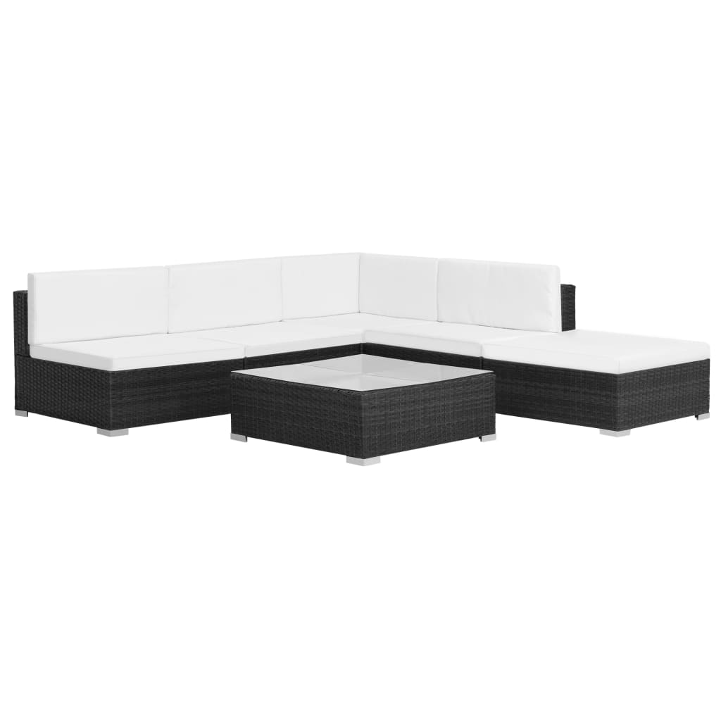 foto del prodotto set divani da giardino 6 pz con cuscini in polyrattan nero cod mxl 41276