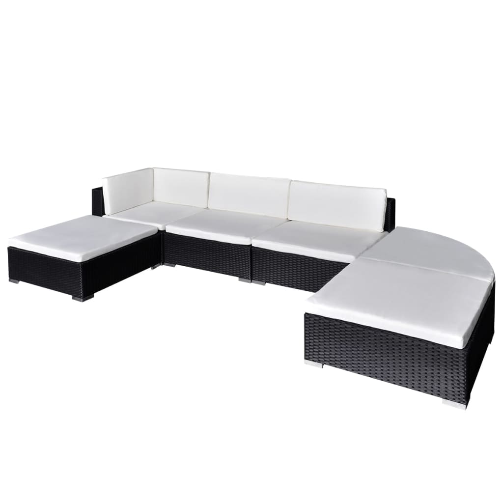 foto del prodotto set divani da giardino 6 pz con cuscini in polyrattan nero cod mxl 50480