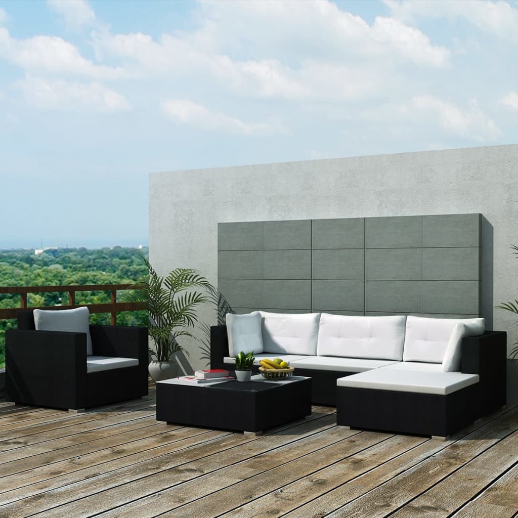 foto del prodotto set divani da giardino 6 pz con cuscini in polyrattan nero cod mxl 59649