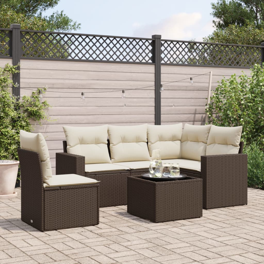 foto del prodotto set divani da giardino 6 pz con cuscini marrone in polyrattan
