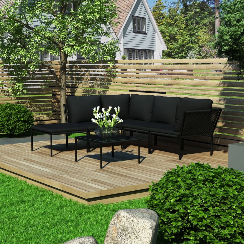 foto del prodotto set divani da giardino 6 pz con cuscini neri in pvc cod mxl 39205