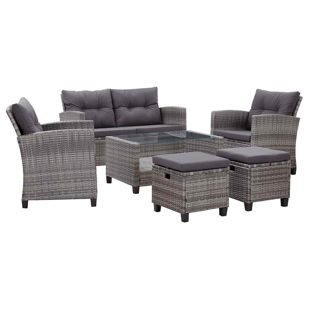 foto del prodotto set divani da giardino 6 pz con cuscini polyrattan grigio scuro cod mxl 64945