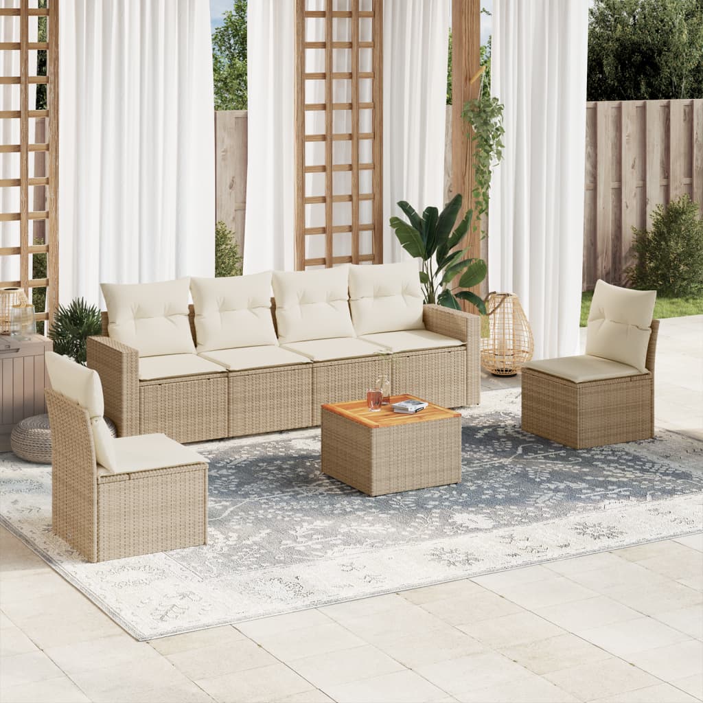 foto del prodotto set divani da giardino 7 pz con cuscini beige in polyrattan