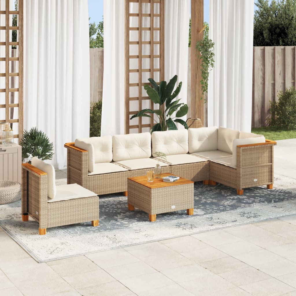 foto del prodotto set divani da giardino 7 pz con cuscini beige in polyrattan