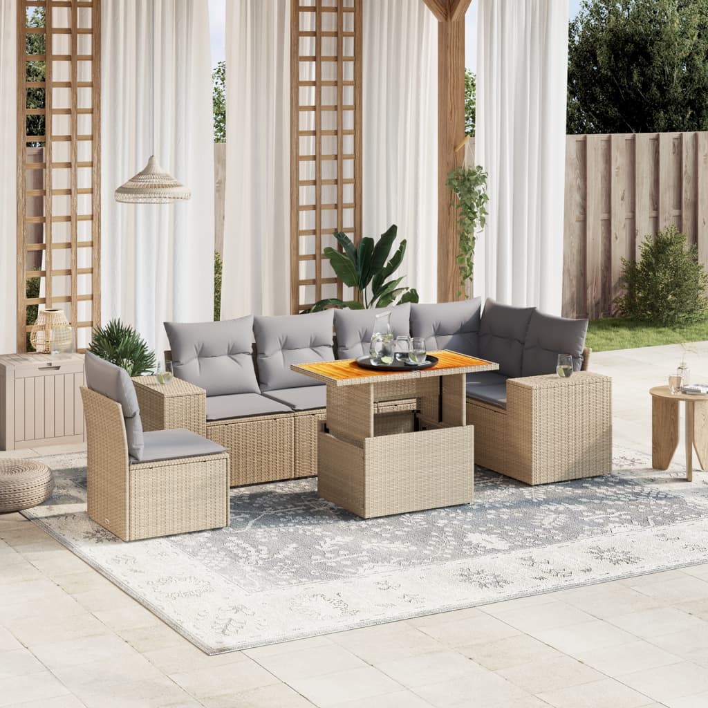 foto del prodotto set divani da giardino 7 pz con cuscini beige in polyrattan