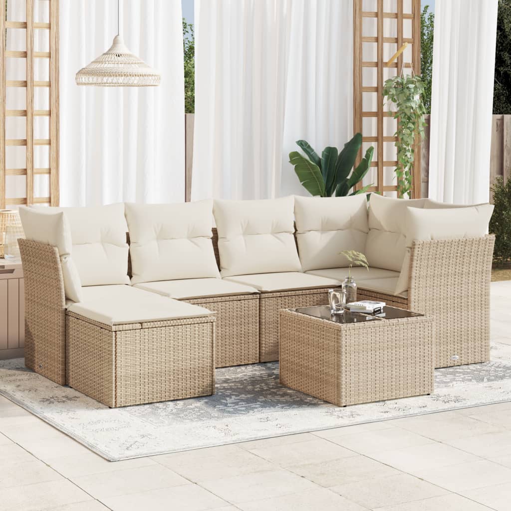 foto del prodotto set divani da giardino 7 pz con cuscini beige in polyrattancod mxl 111135