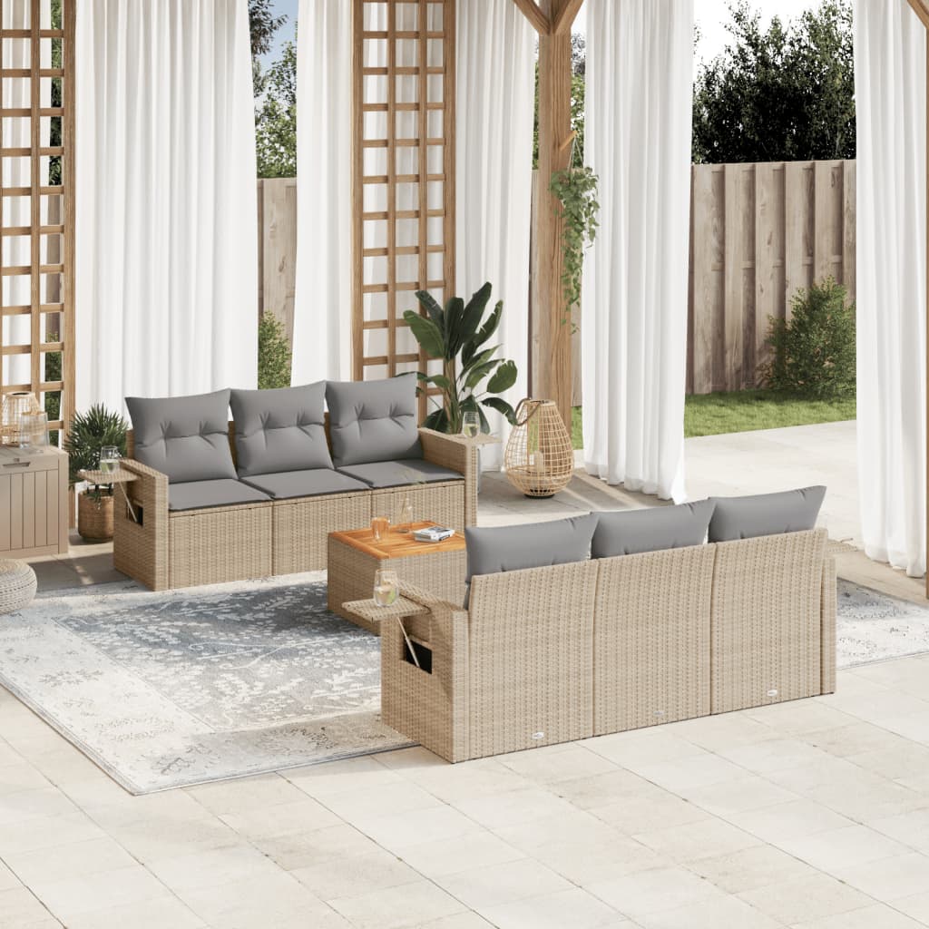 foto del prodotto set divani da giardino 7 pz con cuscini beige in polyrattancod mxl 89786
