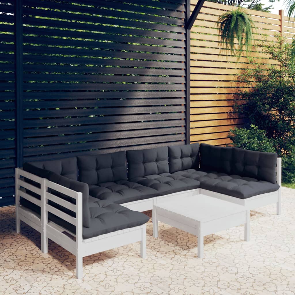 foto del prodotto set divani da giardino 7 pz con cuscini bianchi legno di pinocod mxl 73534