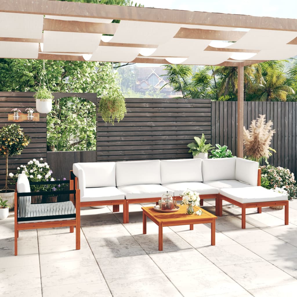 foto del prodotto set divani da giardino 7 pz con cuscini crema massello acacia cod mxl 37838