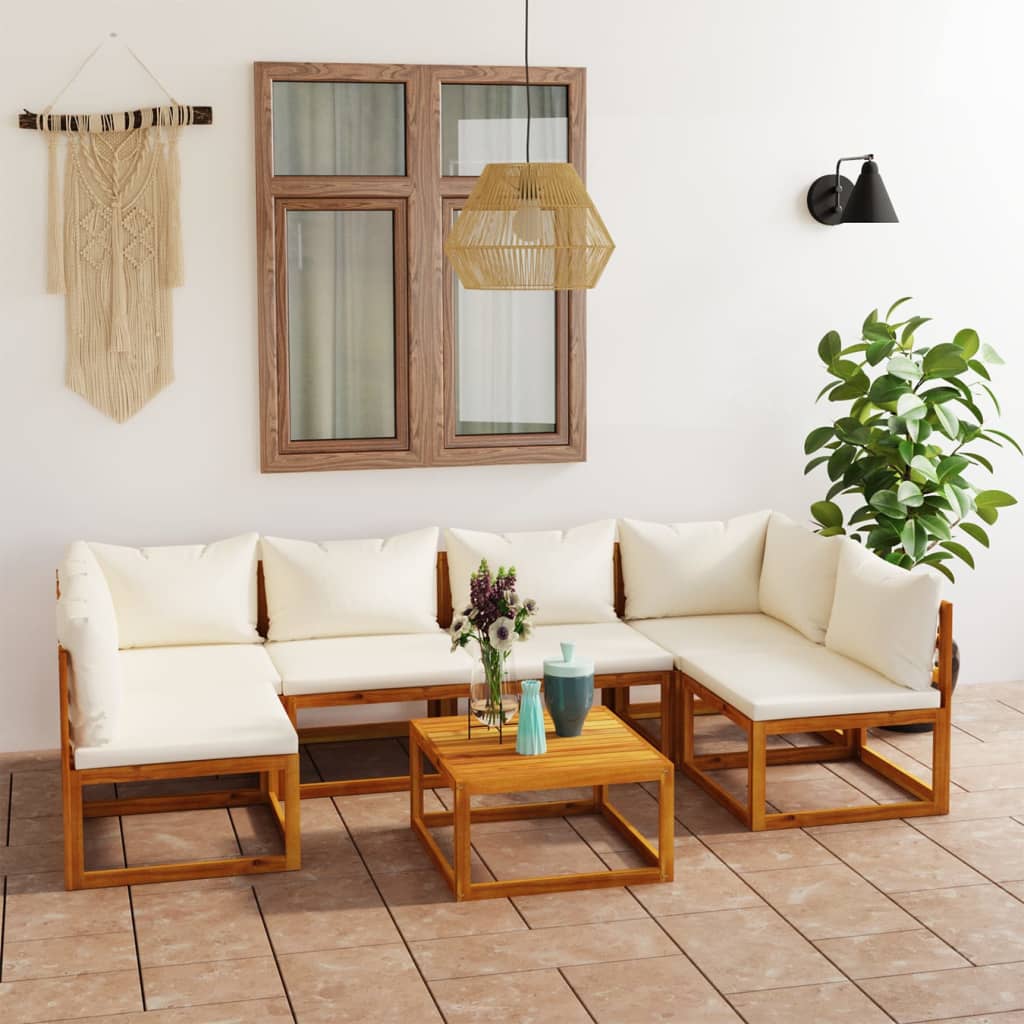 foto del prodotto set divani da giardino 7 pz con cuscini crema massello acacia cod mxl 50717