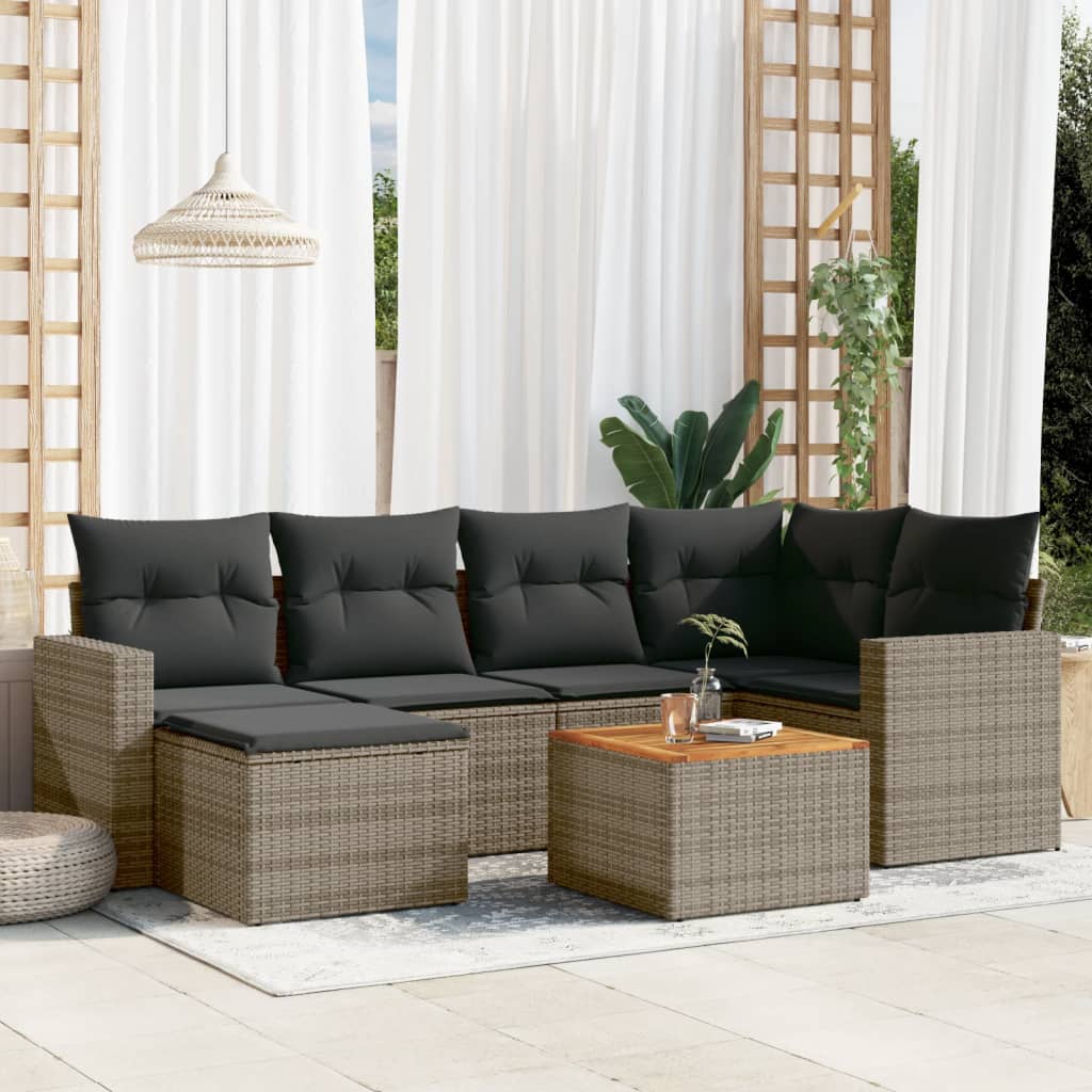 foto del prodotto set divani da giardino 7 pz con cuscini grigio in polyrattan