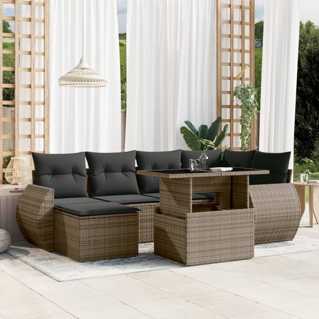 foto del prodotto set divani da giardino 7 pz con cuscini grigio in polyrattan