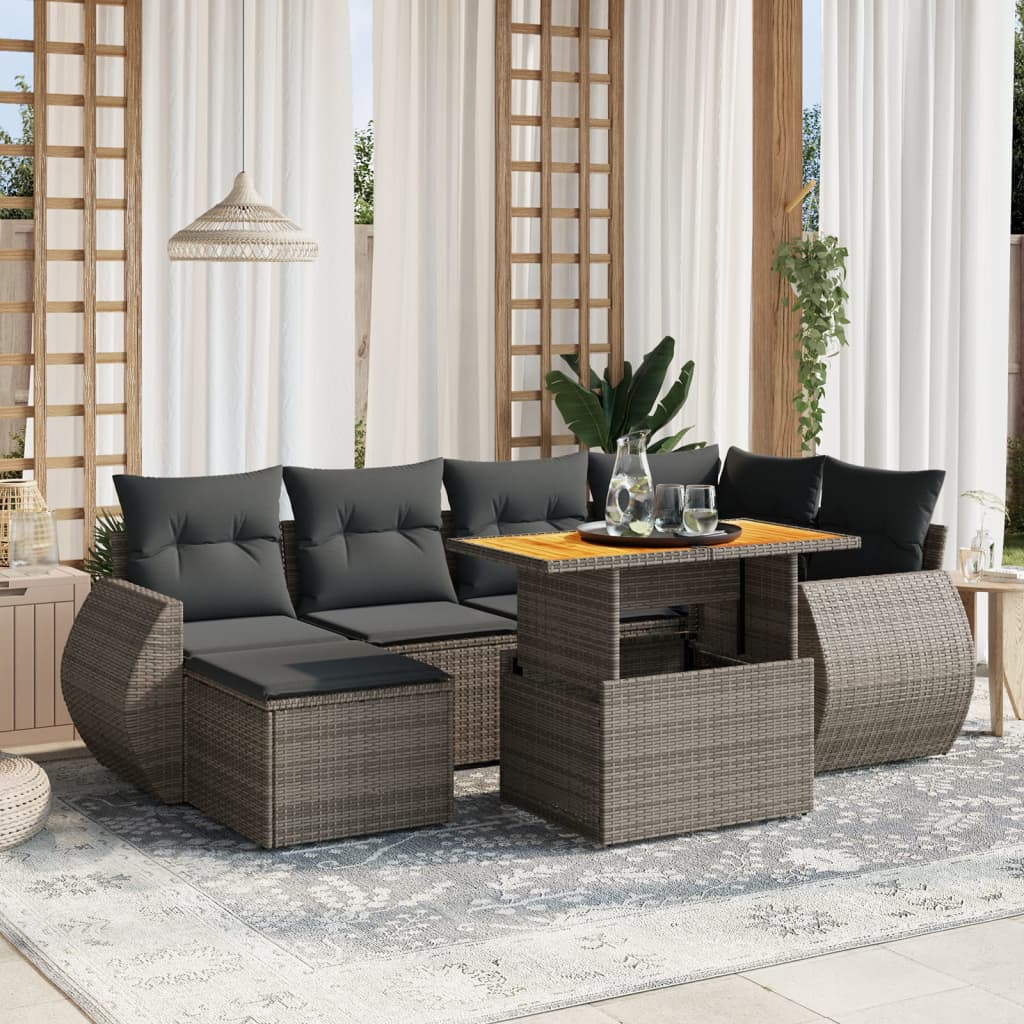 foto del prodotto set divani da giardino 7 pz con cuscini grigio in polyrattan